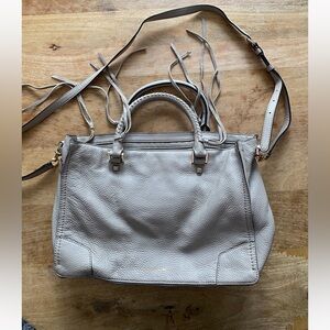 Rebecca Minkoff Light Gray Pebbled Leather Shoulder Bag with Tassels